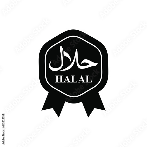 Halal logo vector,  Halal 100% food emblem .Certificate tag. Food product dietary label for apps and websites. Isolated on a blank background that can be edited and changed color.