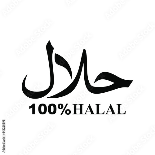 Halal logo vector,  Halal 100% food emblem .Certificate tag. Food product dietary label for apps and websites. Isolated on a blank background that can be edited and changed color.