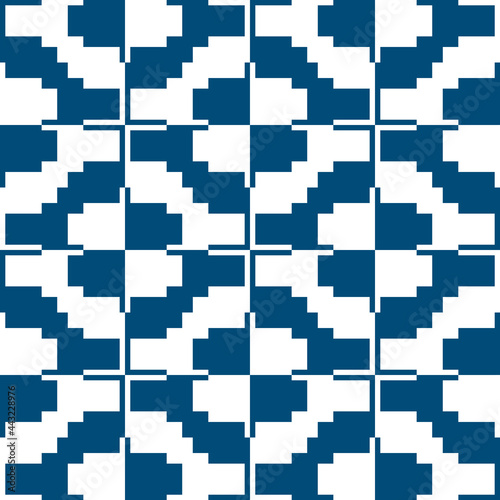 Blue and white tiles. Pixelated tile pattern. Vector.