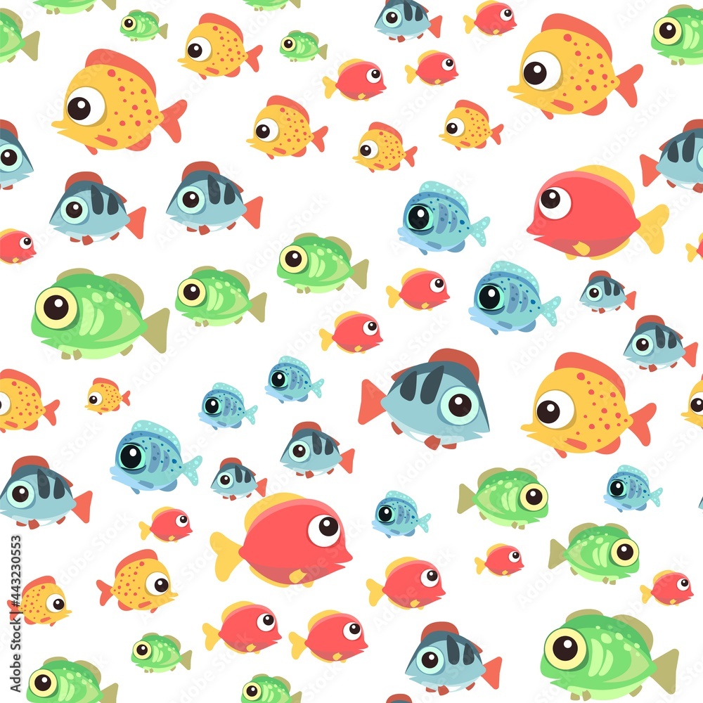 Funny funny fish. The bottom of the reservoir. Sea ocean. Underwater landscape with plants, algae and corals. Seamless. Illustration in cartoon style. Flat design. Vector art Funny funny fish. The bottom of the reservoir. Sea ocean. Underwater landscape with plants, algae and corals. Seamless. Illustration in cartoon style. Flat design. Vector art