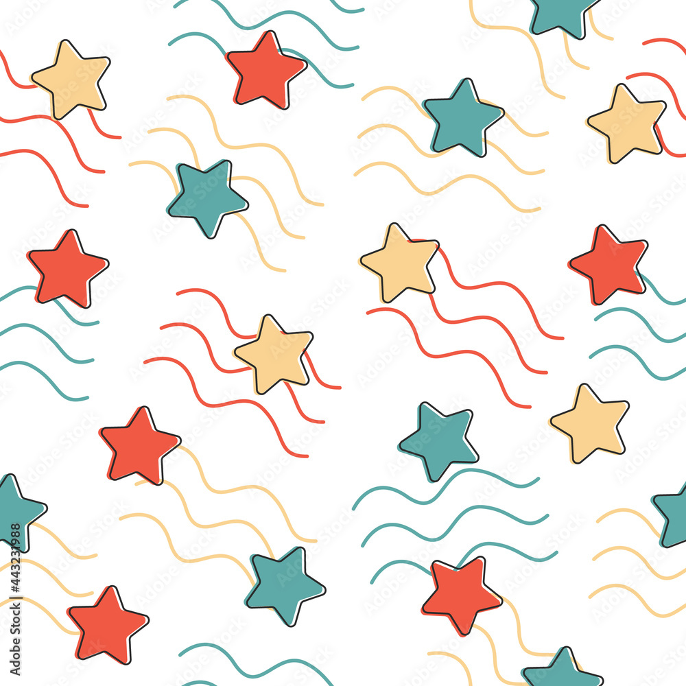 Seamless pattern with stars and waves. Vector illustration for printing on textiles, wallpaper, for the Internet. Seamless pattern with stars and waves. Vector illustration for printing on textiles, wallpaper, for the Internet.