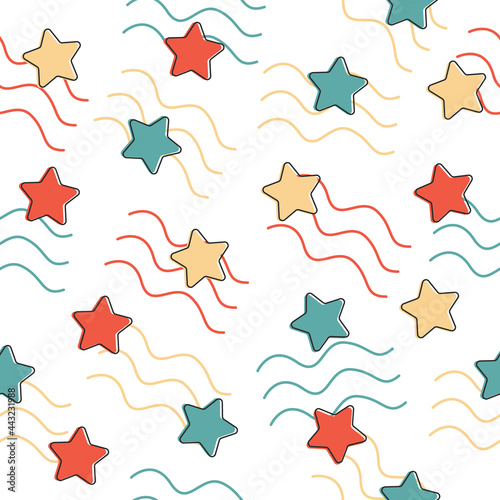 Seamless pattern with stars and waves. Vector illustration for printing on textiles, wallpaper, for the Internet.