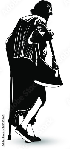 Black and white image of an elderly woman vector illustration