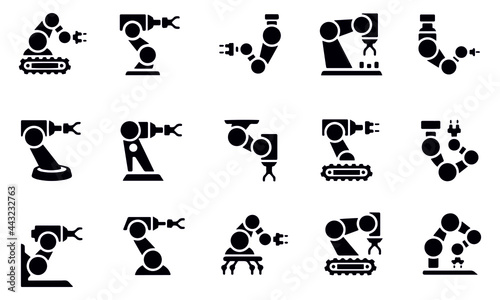  Robotic arm icon set vector design 