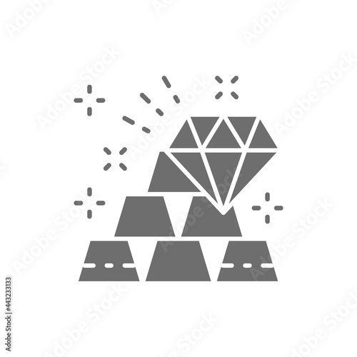 Gold bars and diamond, wealth gray icon.