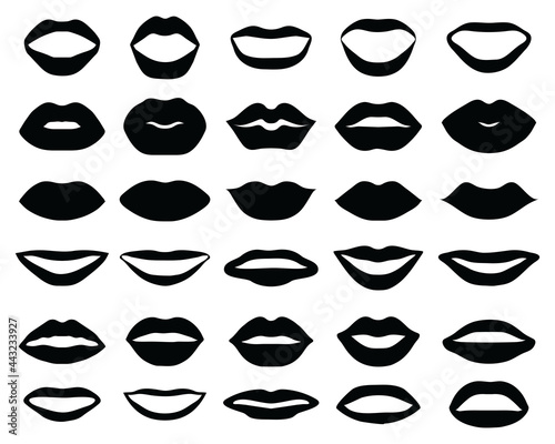 Black silhouettes of lips on a white background 