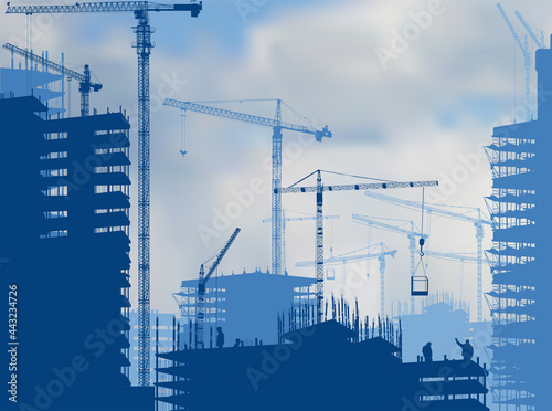 large blue group of cranes illustration