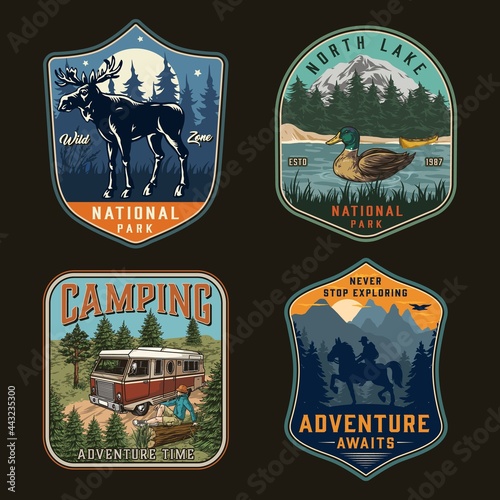 Summer adventure colorful vintage badges