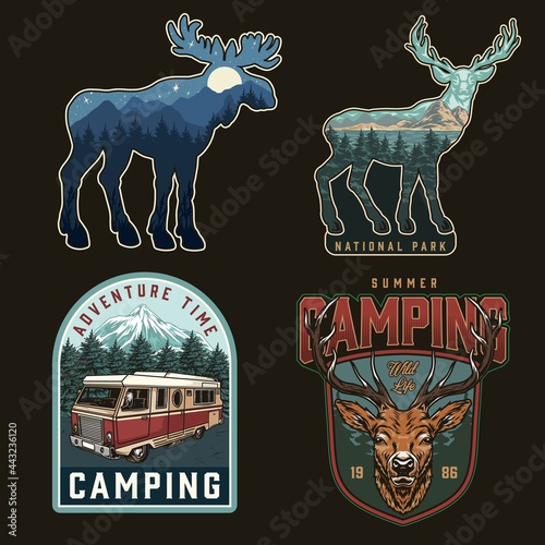 National park and camping vintage labels