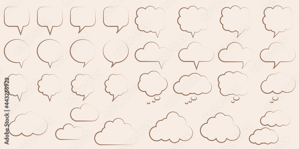 Set of simple speech bubble Line ICONS vector illustration. Talking, thinking, conversation, communication symbols. Seamless speech bubble collection for design. Set of simple speech bubble Line ICONS vector illustration. Talking, thinking, conversation, communication symbols. Seamless speech bubble collection for design.
