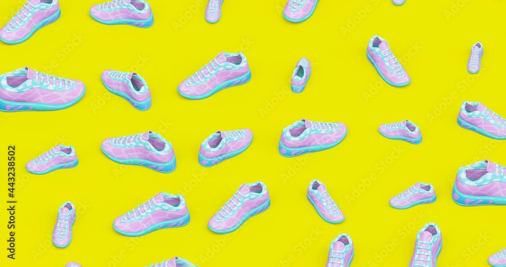 Creative Minimal 3d art. Stylish sneakers in abstract space.Trendy colors mixed. Perfect background for music. 4k seamless loop video. Creative Minimal 3d art. Stylish sneakers in abstract space.Trendy colors mixed. Perfect background for music. 4k seamless loop video.