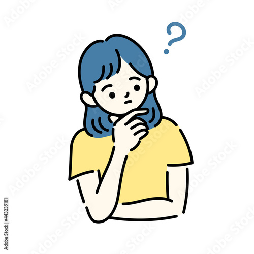 顎に手を当てて考える女の子のイラスト
