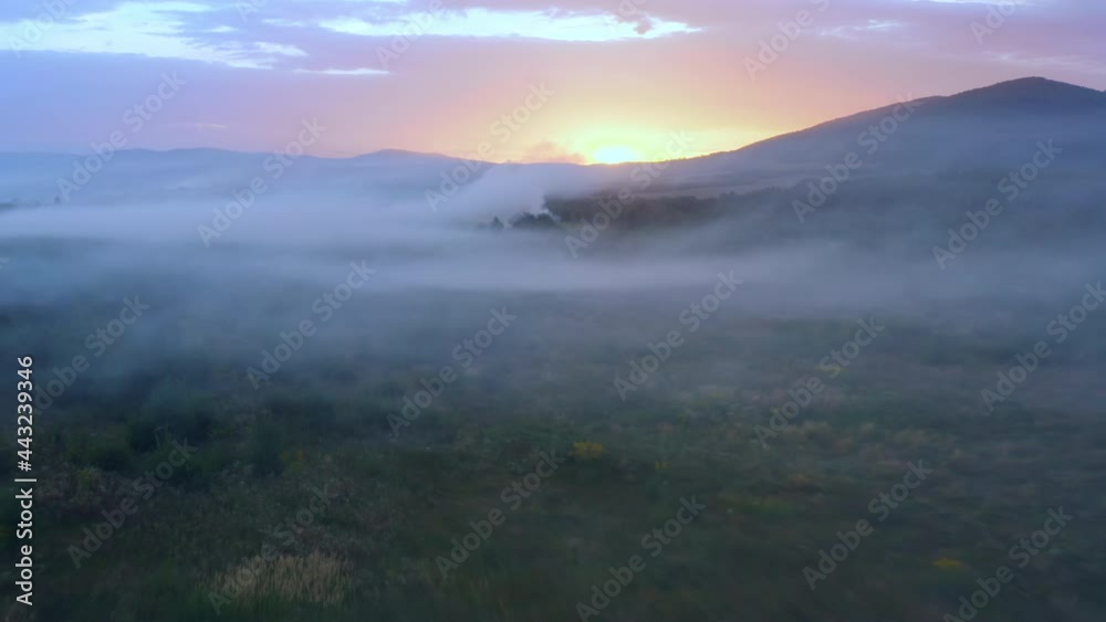 Fog sun mountains field smoke dawn sunset summer Fog sun mountains field smoke dawn sunset summer