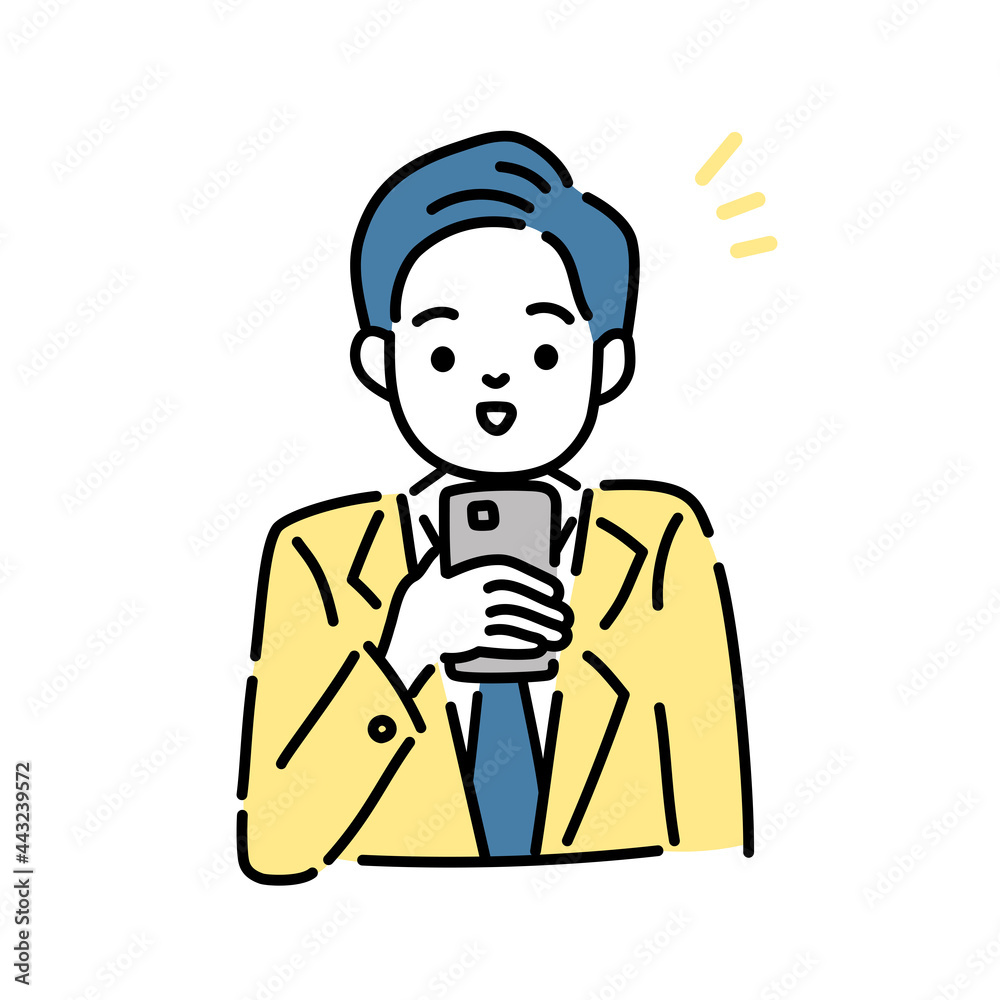 携帯電話を見ている男性のイラスト