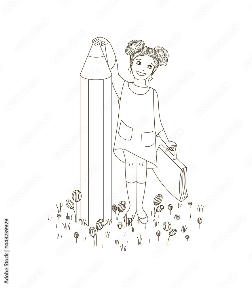 Obraz premium Schoolgirl with a pencil.