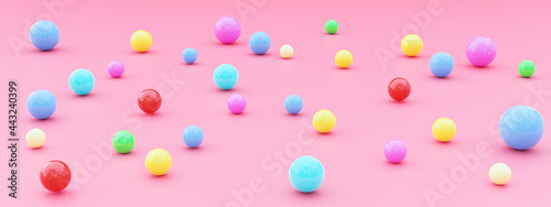 Toy balls with pink background,banner, 3D illustration.