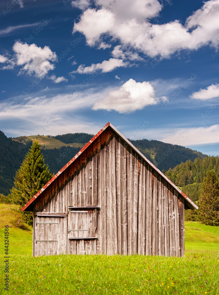 Wooden shed in the Alps Bavaria Germany