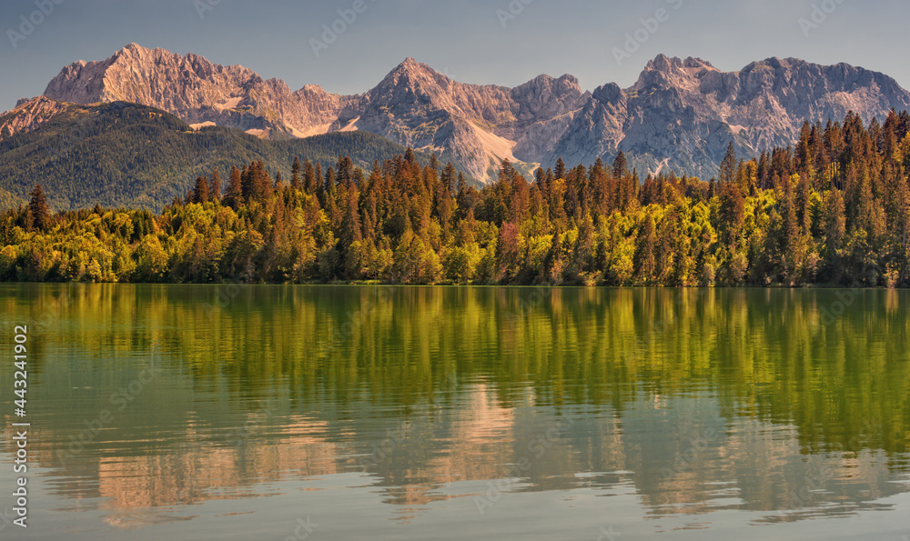 Lake Barmsee in the Alps Bavaria Germany