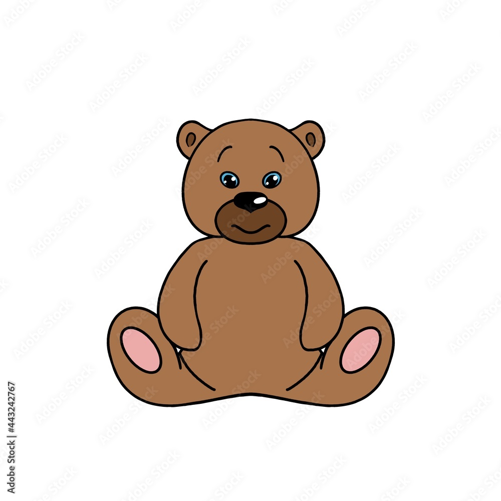 A colorful cartoon brown bear, a toy, sitting alone, on a white background. Label, Children's book, Brochure, Booklet, Flyer, Cover, Poster, Banner, Packaging, Presentation, Printing, Advertising A colorful cartoon brown bear, a toy, sitting alone, on a white background. Label, Children's book, Brochure, Booklet, Flyer, Cover, Poster, Banner, Packaging, Presentation, Printing, Advertising