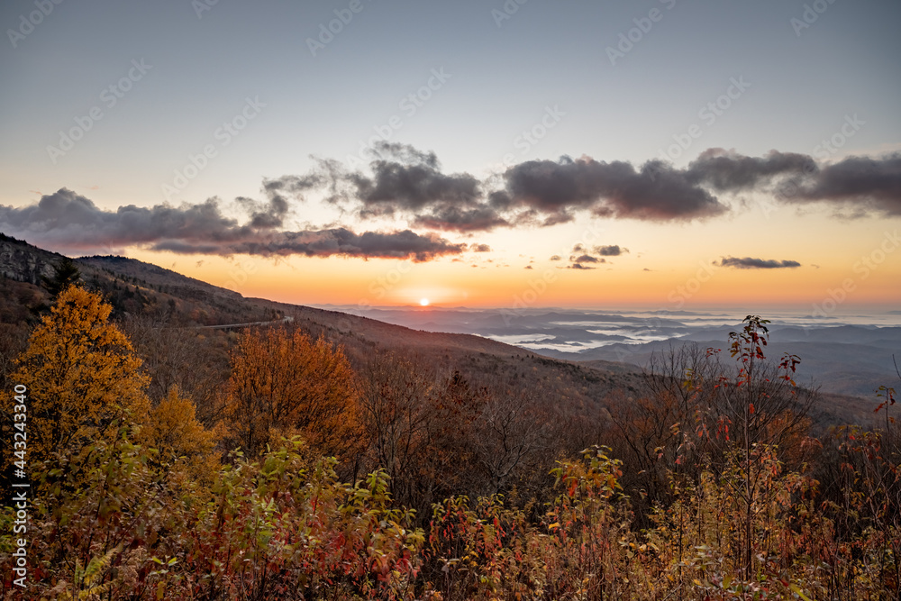 Sun Rises Over Blue Ridge Parkway In Fall Sun Rises Over Blue Ridge Parkway In Fall