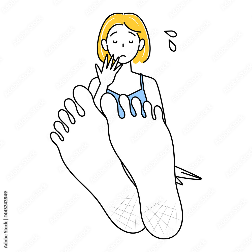スキンケア 足裏のかかとがひび割れて悲しんでいる可愛い女性 足裏のアップ イラスト ベクター
Skin Care. A lovely woman who is sad because the heel of her foot is dry and cracked. Close-up of the sole. Illustration. Vector.