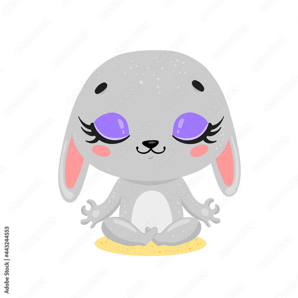 flat cute cartoon doodle bunny meditation. Forest animals meditate. Animals yoga flat cute cartoon doodle bunny meditation. Forest animals meditate. Animals yoga