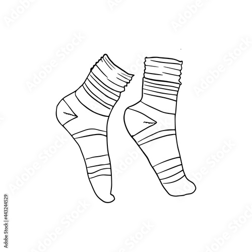 Black and white doodle socks isolated. illustration pairs of socks.
