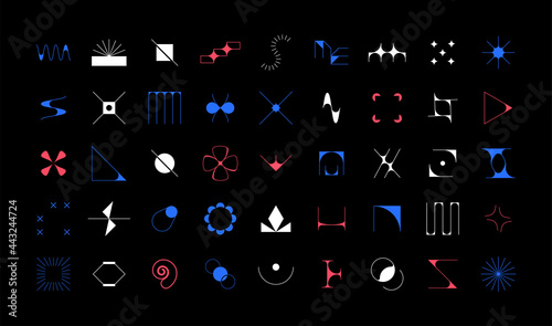Abstract brutalism artwork. Contemporary geometric logo collection with thin lines or bold modern shapes. Minimalistic creative Bauhaus figures set. Vector decorative contour elements