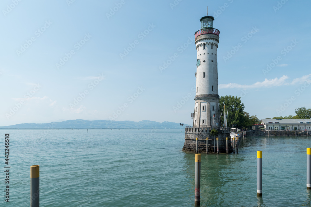 View to the lighthouse from Lindau at the harbor to the Bodensee.