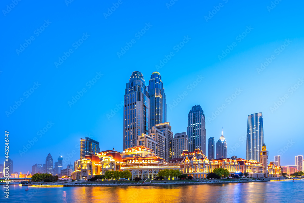 Night view of urban architecture landscape in Tianjin, China