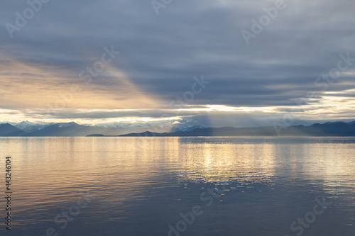 Sunset on mountains and sea in South East Alaska
