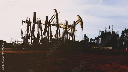 Oil extracting by pump jack in the oil field