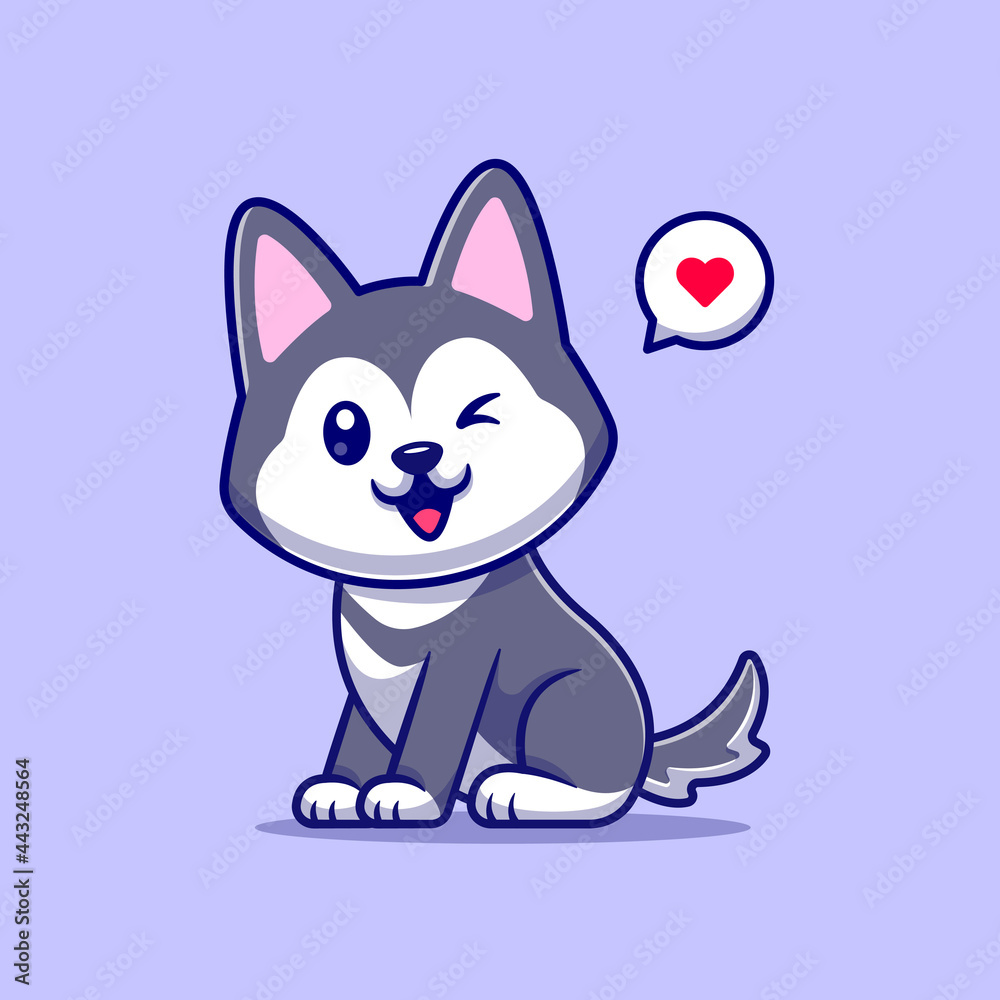 Cute Husky Dog Cartoon Vector Icon Illustration. Animal Nature Icon Concept Isolated Premium Vector. Flat Cartoon Style
