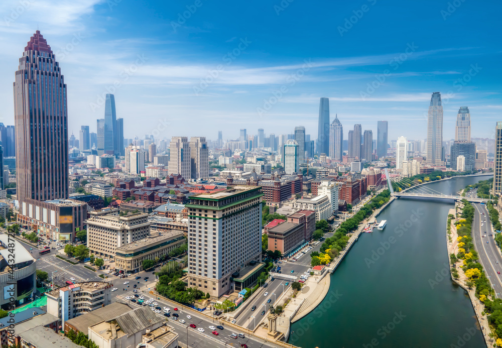 Naklejka premium Aerial photography of Tianjin urban architectural landscape