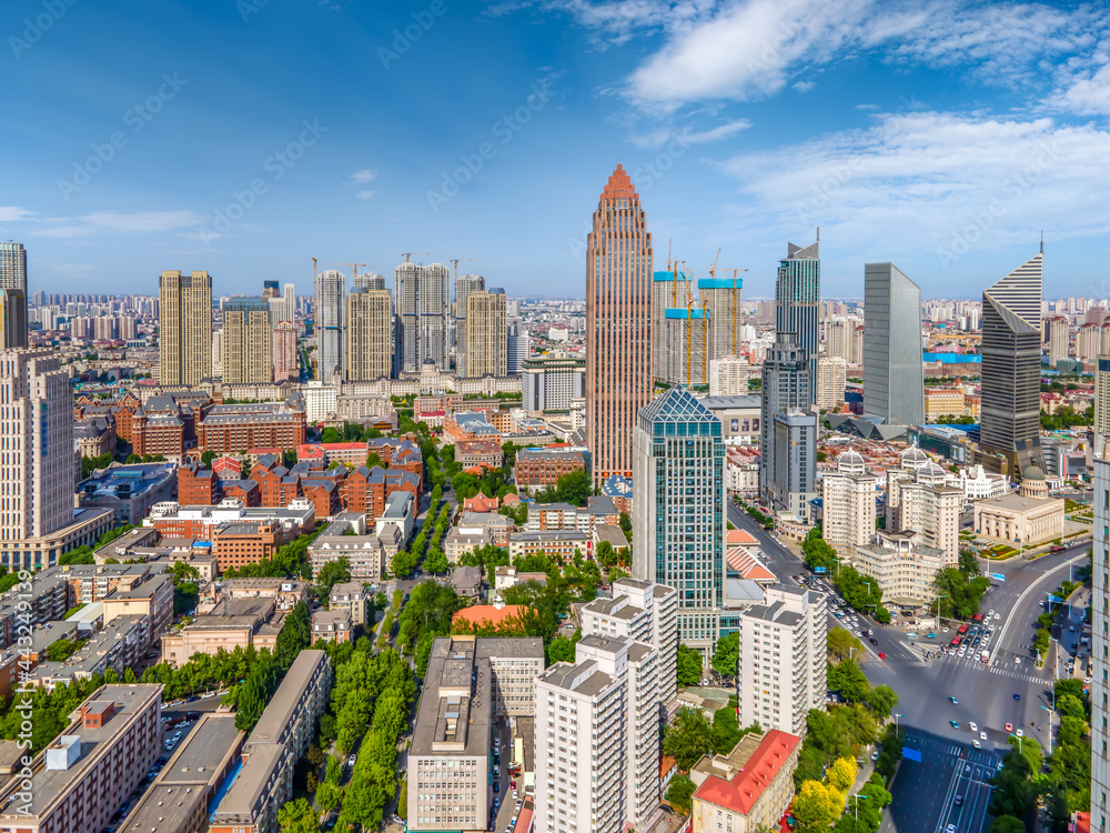 Naklejka premium Aerial photography of Tianjin urban architectural landscape