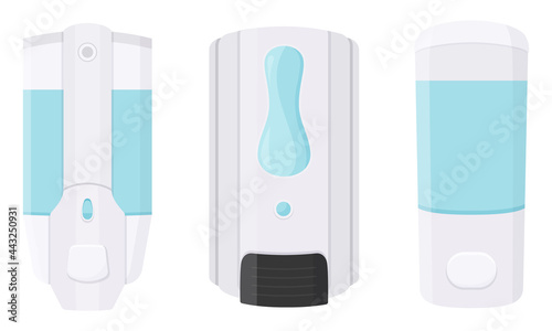 Hand wash. Hand sanitizer. Alcohol-based hand rub. Rubbing alcohol. Wall mounted soap dispenser. Wall hanging hand wash container. Protection from germs such as coronavirus, icon flat design