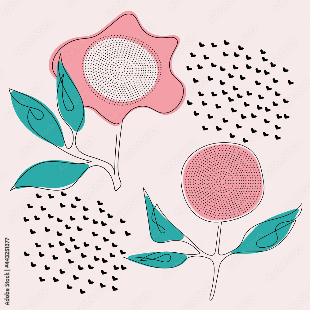 Fototapeta premium One line style flowers composition