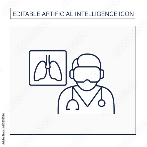AI in medicine line icon. Examine lungs. Pneumonia diagnosis. Digital technologies. AI diagnostic concept. Isolated vector illustration. Editable stroke