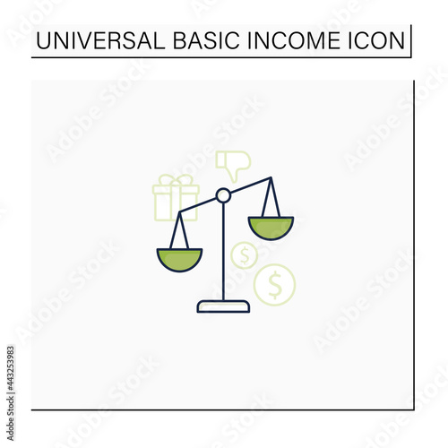 Inequality color icon. Economical injustice.Gap between rich and poor, wealth disparity. Scales.Universal basic income concept. Isolated vector illustration