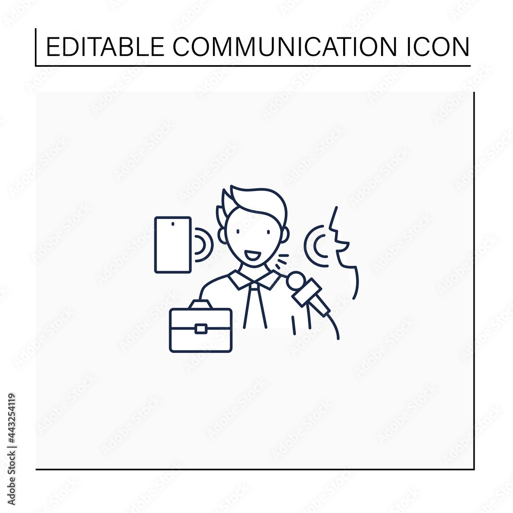 Verbal communication line icon. Share information to people. Motivation speech.Job interview, dialogue. Talk show. Effective communication concept. Isolated vector illustration.Editable stroke