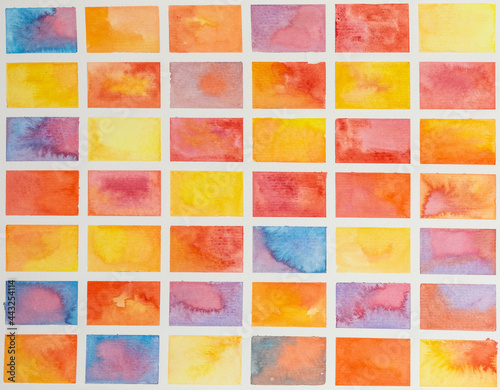 abstract watercolor background with rectangles in blue, red, orange and yellow