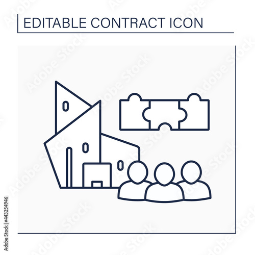 Shareholder agreement line icon.Contract between shareholders of a corporation. Defining traits, privileges, protections and obligations.Contract concept. Isolated vector illustration. Editable stroke