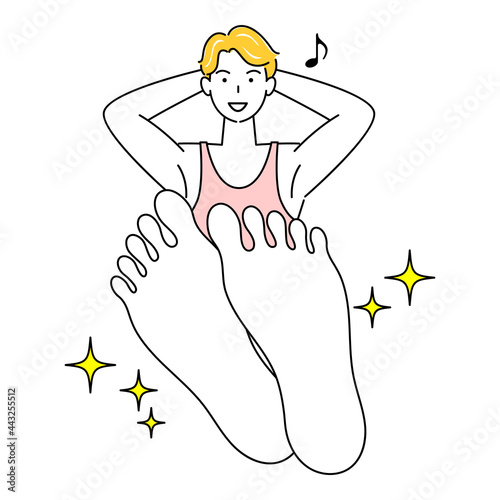 スキンケア 足の裏のお肌トラブルが治り喜んでいる可愛い男性 足裏のアップ イラスト ベクター