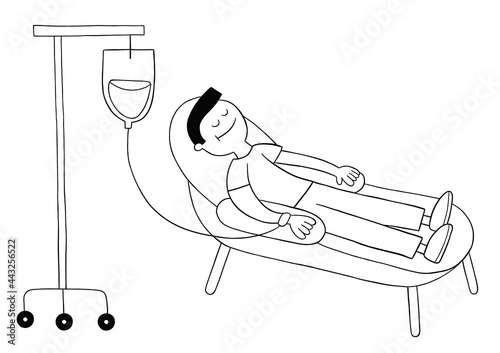 Cartoon man donating blood, vector illustration
