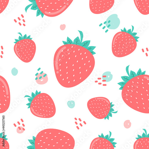 Seamless pattern cute strawberry with leaf on white backgound