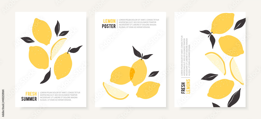 Collection of contemporary summer posters. Abstract Lemons covers collection. Modern design for posters, cards, packaging and more.
