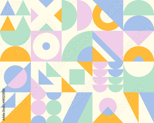 Abstract geometric banner in Bauhaus style. Retro multicolor design template with simple geometric shapes. Vector background.