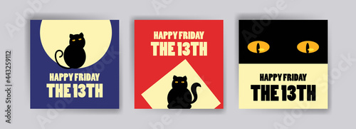 Friday the 13th banner. Banner with cute cat for cards, postcards, social media ads and posters.