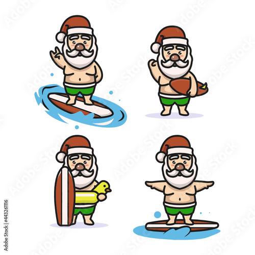 Set of cute Santa with Surfing costume