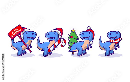 Set of cute dino with Christmas decoration